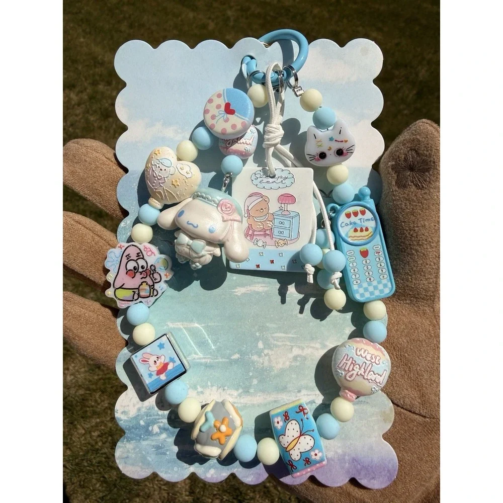 Handmade Cinna Style Blue Beaded‎ Bag Charm Kawaii Keychain